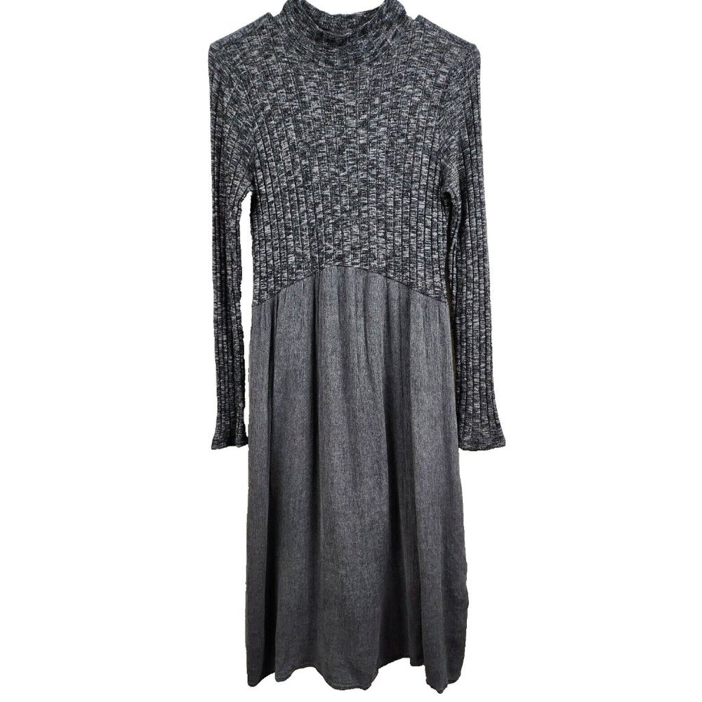 Flamingo Urban Womens Sweater Dress Medium Gray Mock Neck‎ Long Sleeve BOHO Midi